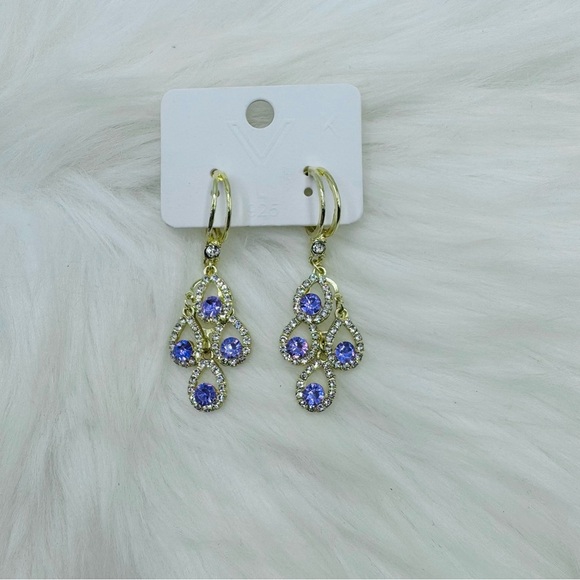 Purple Fashionable Zirconia Water Drop Earrings - Picture 4 of 8